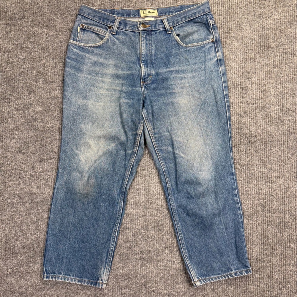 LL Bean Classic Fit Mens Medium Wash Blue Denim Jeans 34x28 Fade